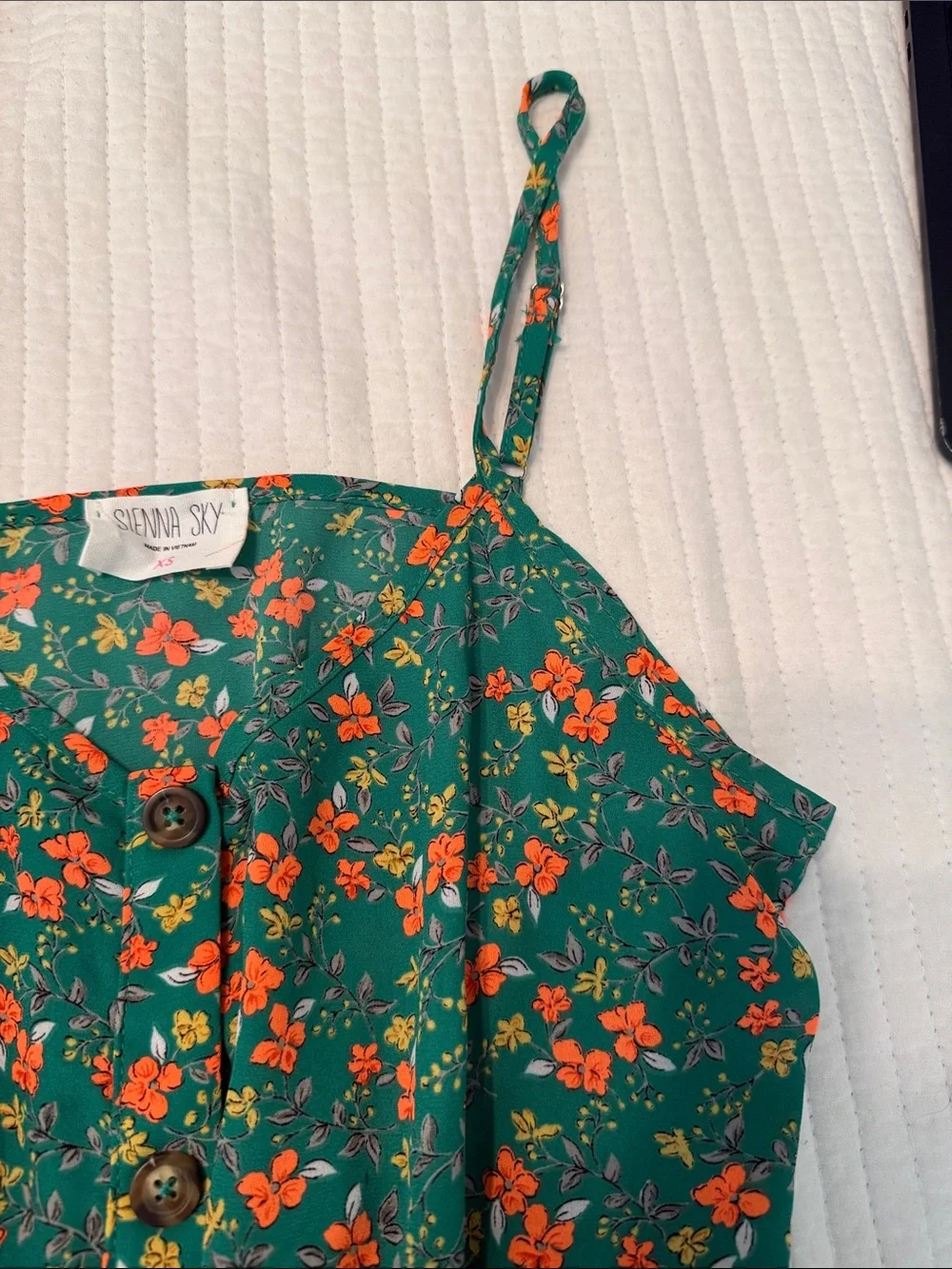Sienna Sky Teal Floral Button-Front Spaghetti Strap Camisole